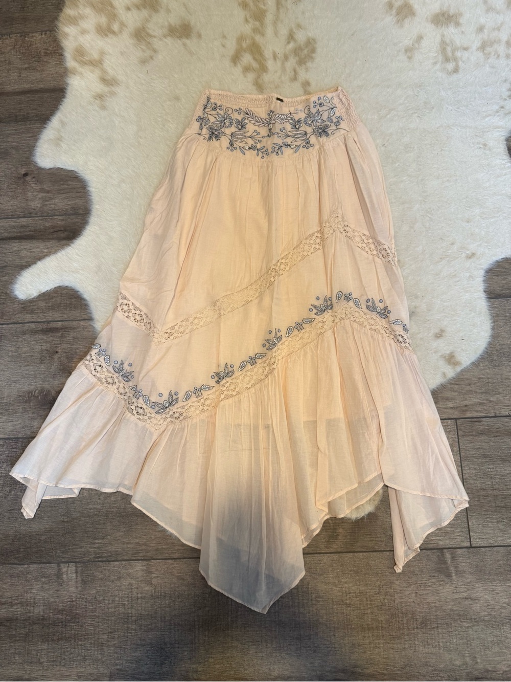Free People Embroidered Boho Midi Skirt
